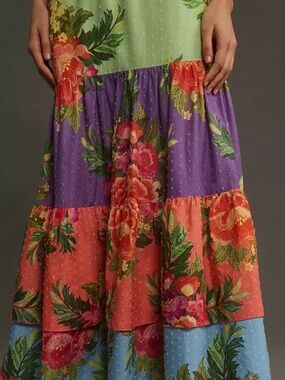 FARM Rio Floral Tiered Maxi Skirt in Green, Purple & Orange